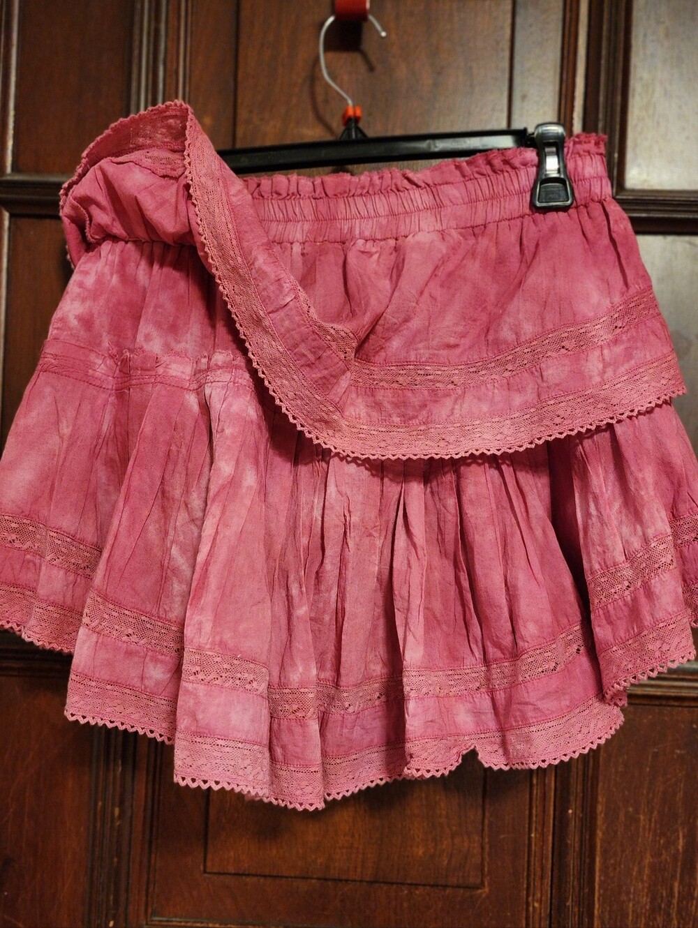 LoveShackFancy Begonia Pink Hand Dyed Ruffle Lace Hem Mini Skirt-Large-$225.00 - Picture 9 of 16